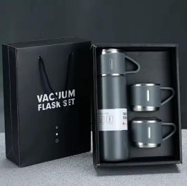 Business 304 Double Wall Stainless Steel Insulated Water Bottle Vacuum Flask Hot & Cold, Gift Set in Gift Box. - Gray
