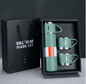 Business 304 Double Wall Stainless Steel Insulated Water Bottle Vacuum Flask Hot & Cold, Gift Set in Gift Box.-Green