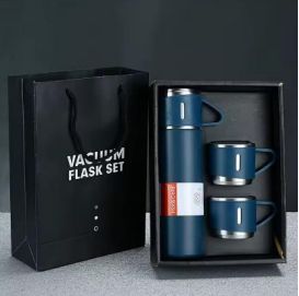 Business 304 Double Wall Stainless Steel Insulated Water Bottle Vacuum Flask Hot & Cold, Gift Set in Gift Box. - Blue
