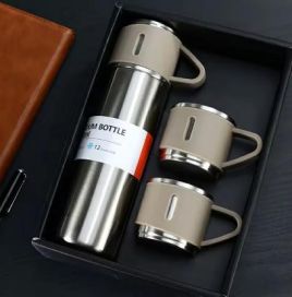 Business 304 Double Wall Stainless Steel Insulated Water Bottle Vacuum Flask Hot & Cold, Gift Set in Gift Box. - Brown