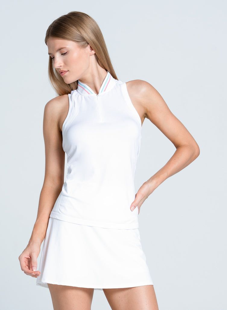Lucky In Love Seamless Textured Sleeveless Polo White