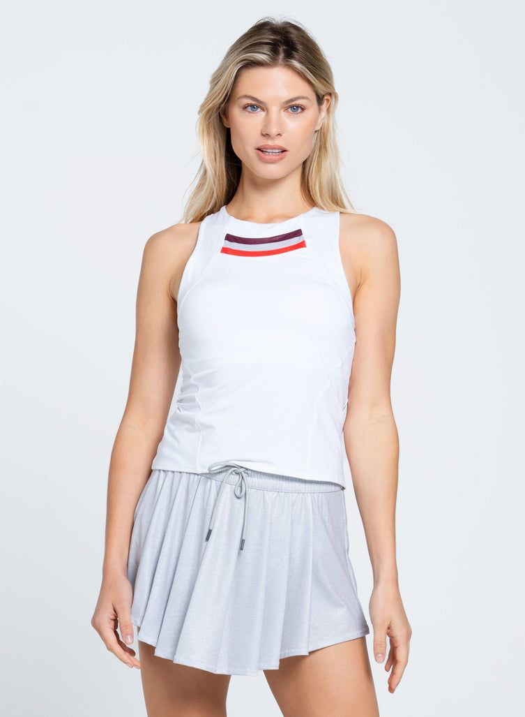 Lucky In Love Metallic Stripe Tank W/ Bra White
