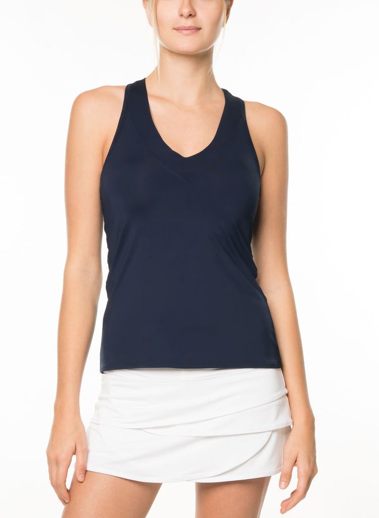 Lucky In Love V-Neck Tank W/ Bra Navy