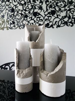 Noorah CoreStone Trio – Brutalist Concrete Candle Holders
