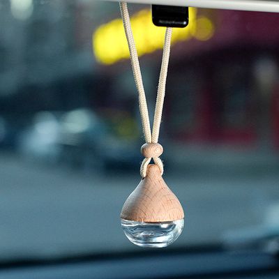 6ML Empty Car Air Freshener Pendant Perfume Glass Bottle With Wooden Caps Refillable Car Essential Oil Diffuser Bottle