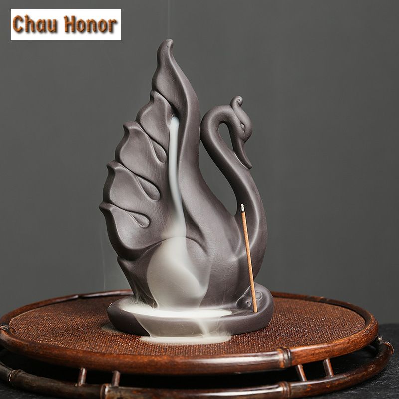 Swan Lotus Backflow Incense Burner Peacock Incense Stick Censer Aromatherapy Furnace Zen Decor Home Decoration (without Incense)