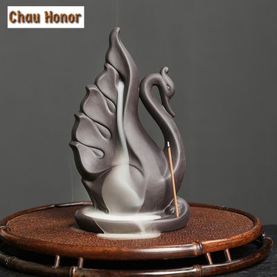Swan Lotus Backflow Incense Burner Peacock Incense Stick Censer Aromatherapy Furnace Zen Decor Home Decoration (without Incense)