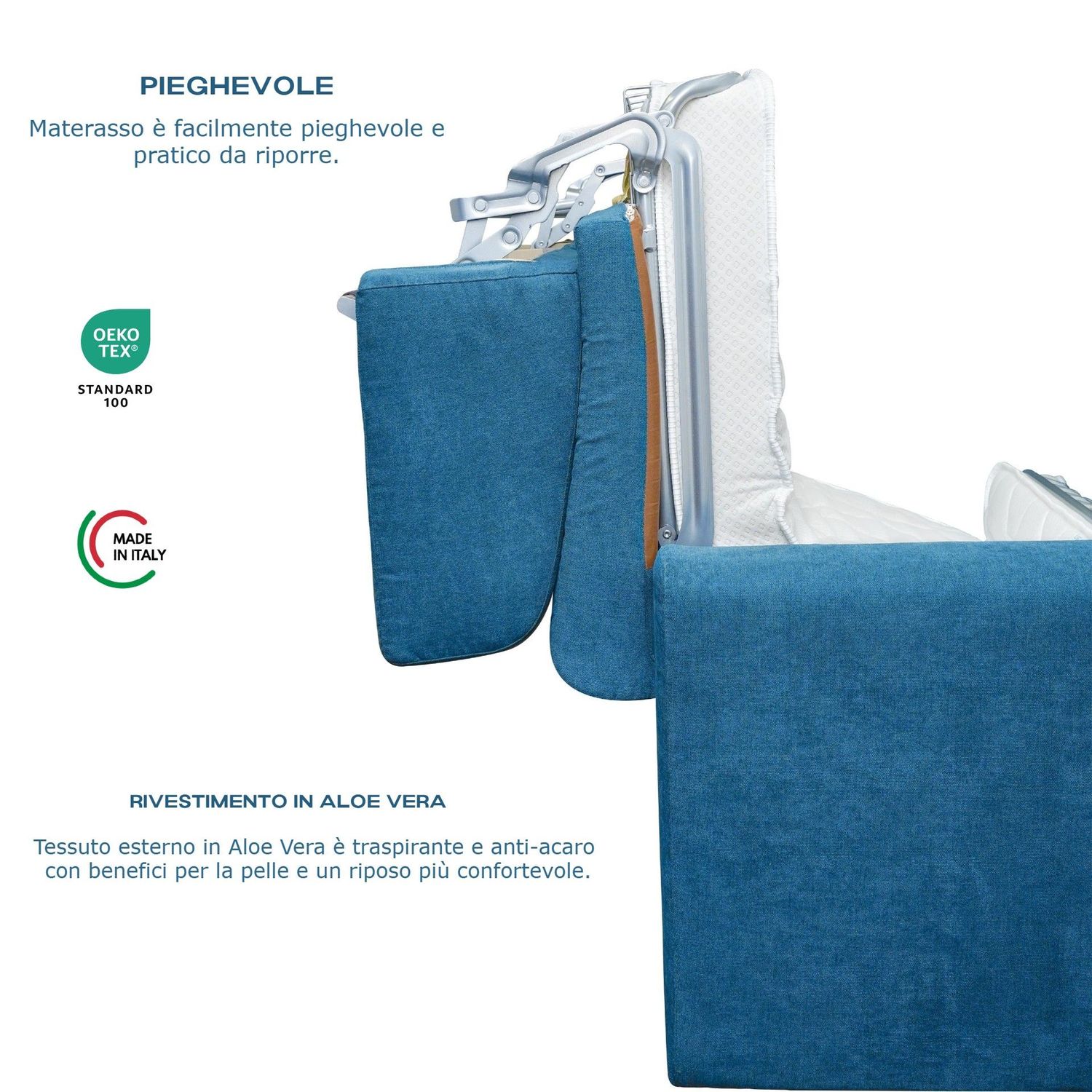 Materasso per Divano Letto Pieghevole in Water Foam con Rivestimento Aloe Vera
