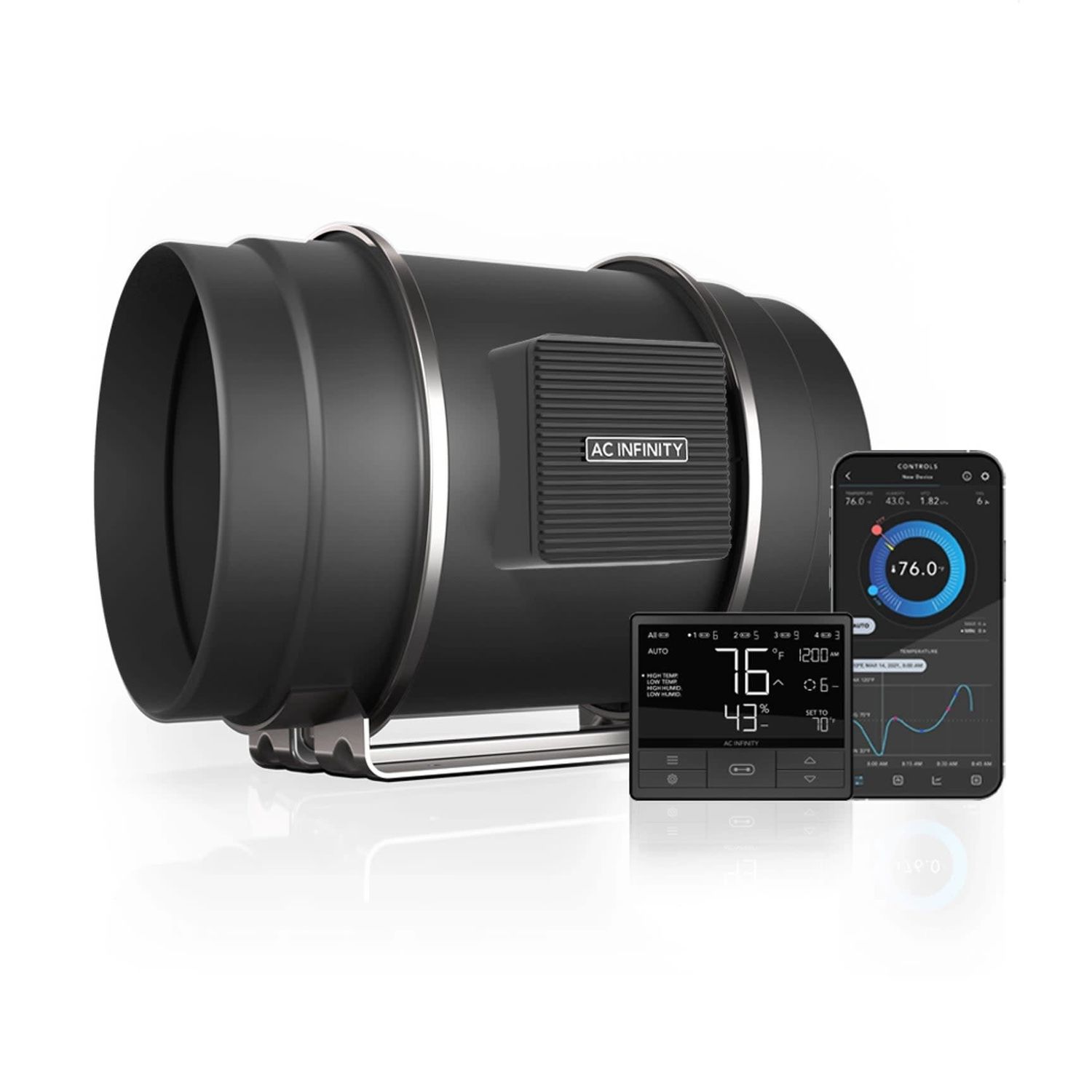 Cloudline T8 Quiet Inline Duct System Fan + Temp &amp; Humidity
