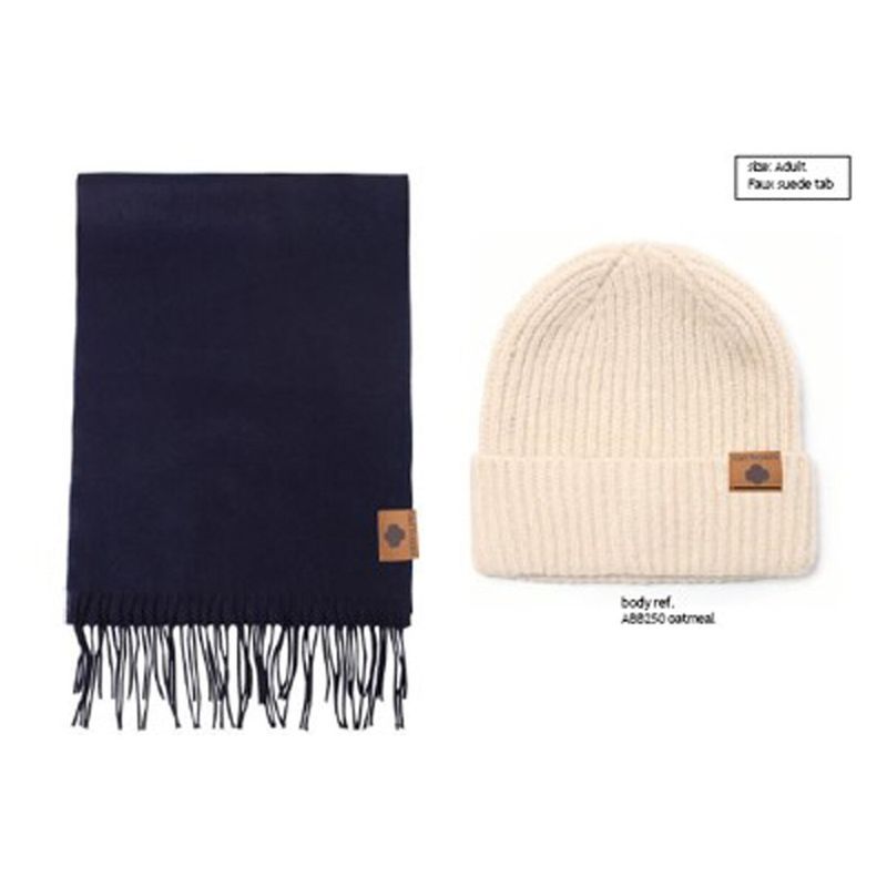 Cream Beanie And Navy Scarf Set - Women's