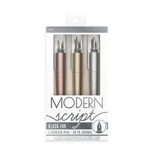 Modern Script: Black Ink Fountain Pens + Journal - Set of 3