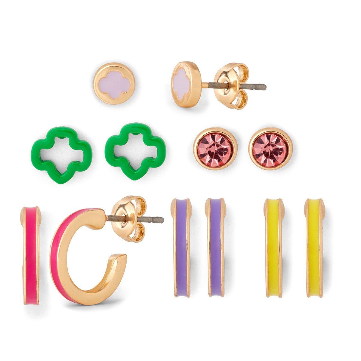Trefoil Stud and Hoop Earrings 6 Pk Set