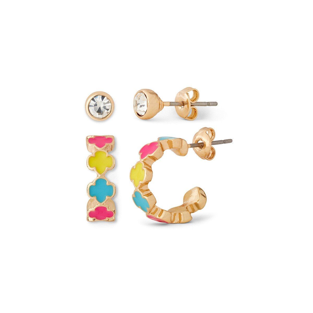 Stud and Trefoil Hoop Earrings 2 Pk Set