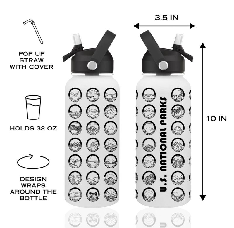 National Parks Tracker Water Bottle 32 oz
