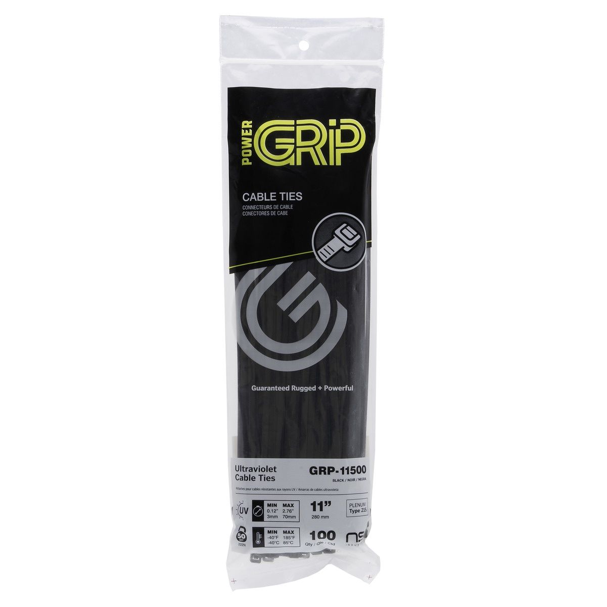 11”, Black General Purpose 50lb Cable Ties, 100 Pack
