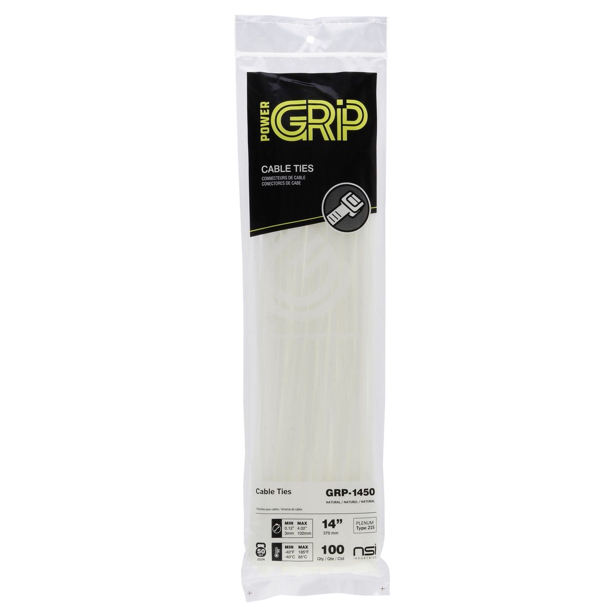 14”, Natural General Purp. WH 50lb Cable Ties, 100 PK.   GRP-1450