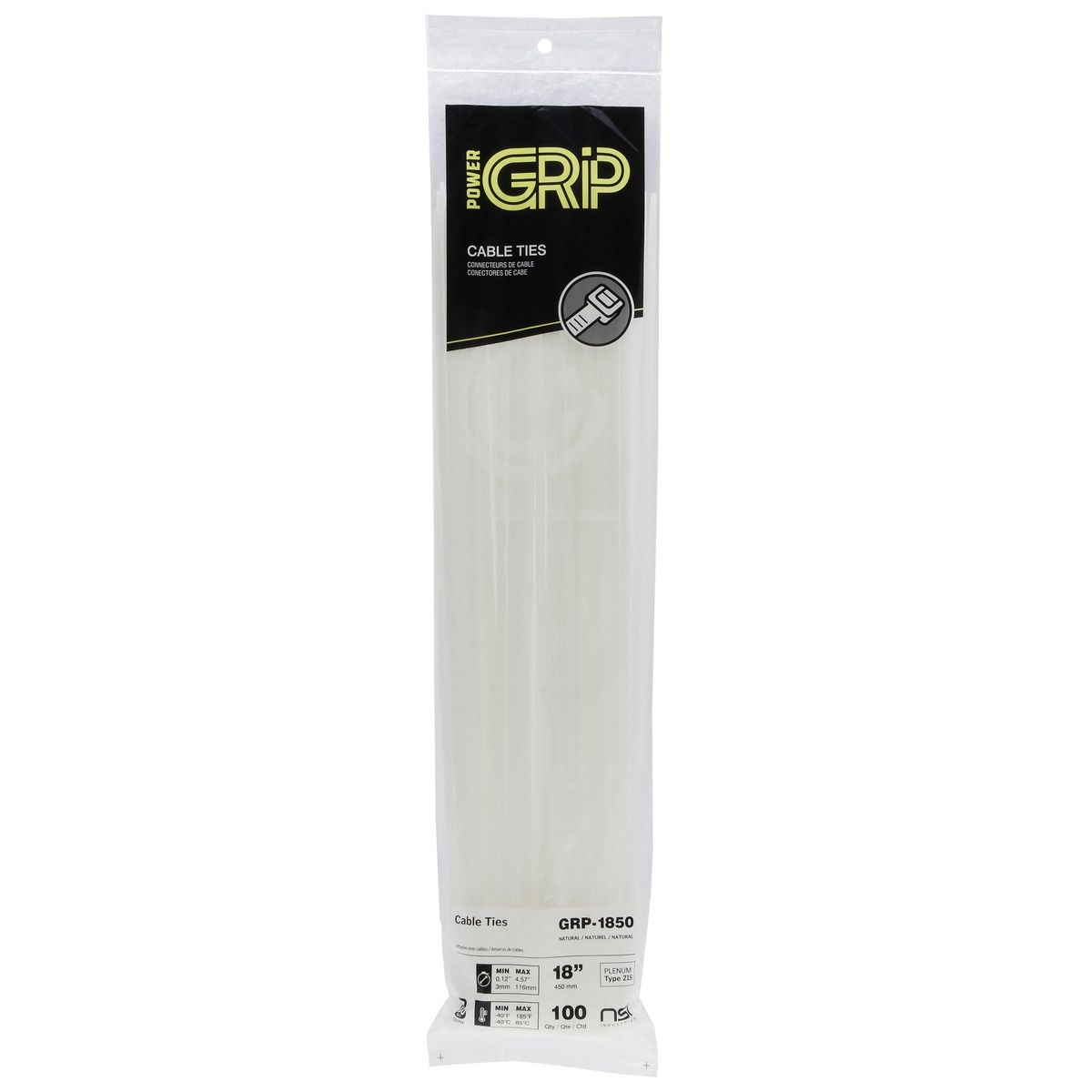 18” Natural Gen. Purpose WH. 50lb Cable Ties, 100 PK. GRP-1850