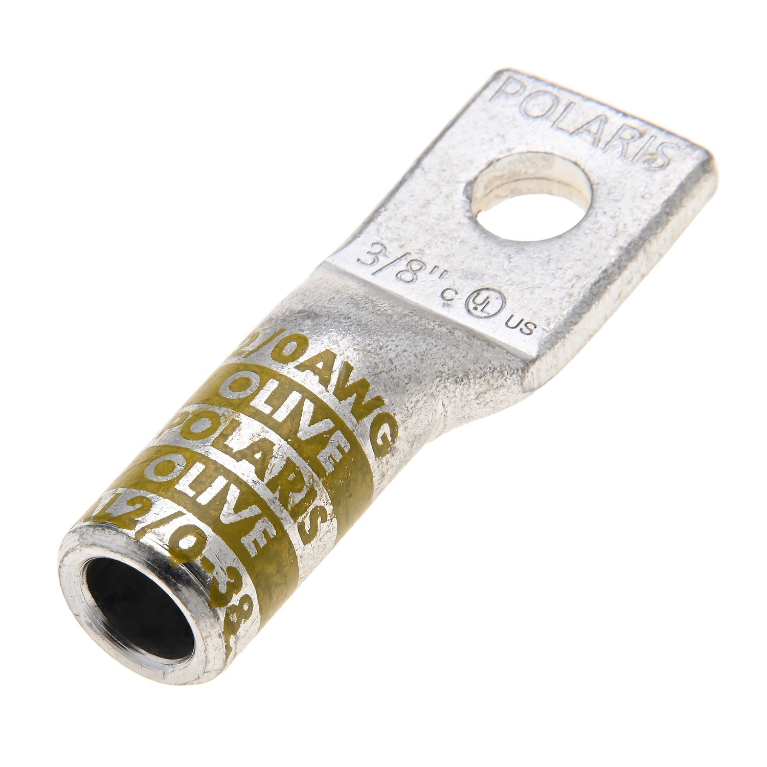 2/0 AWG 3/8'' 1-Hole Aluminum Long Lug - Olive. AL2/0-38