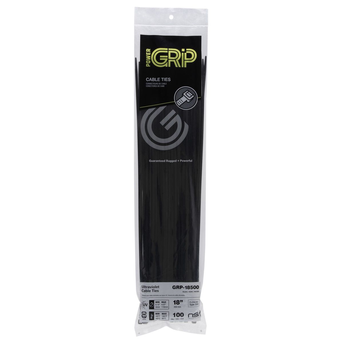 18”, Black General Purpose 50lb Cable Ties, 100 Pack