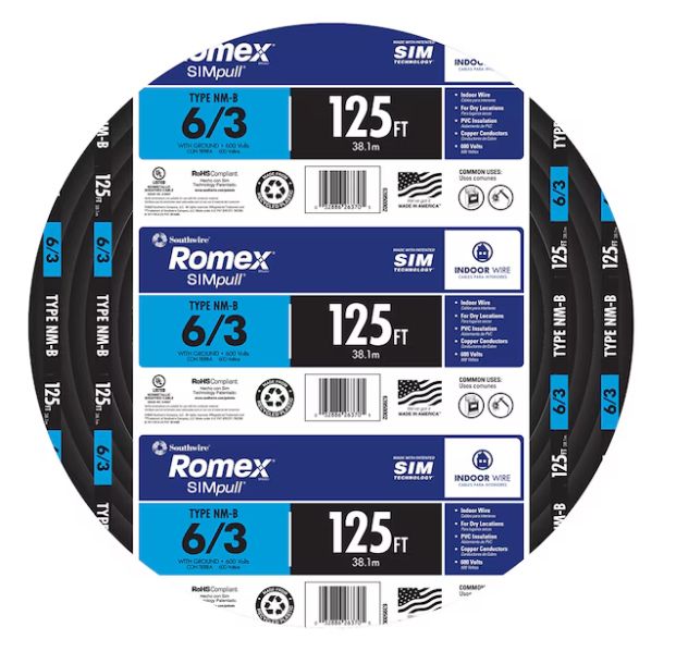 6/3 ROMEX CU NM-B w/ GRND 125ft COIL - 63950002