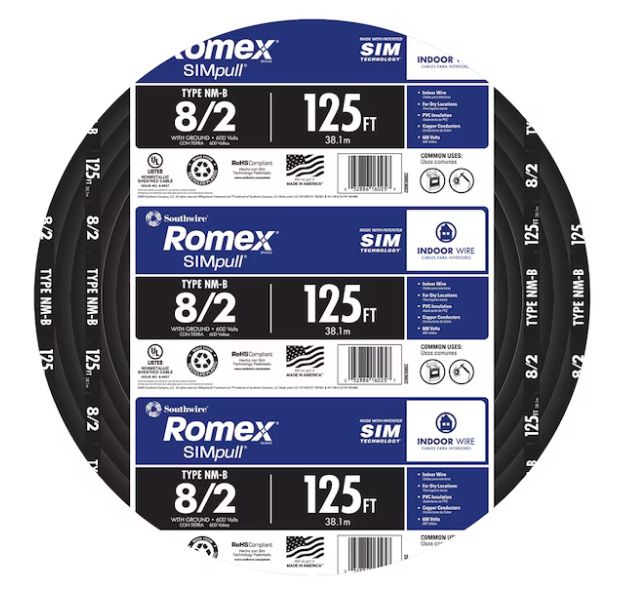 8/2 ROMEX CU NM-B w/ GRND 125ft COIL - 28893602