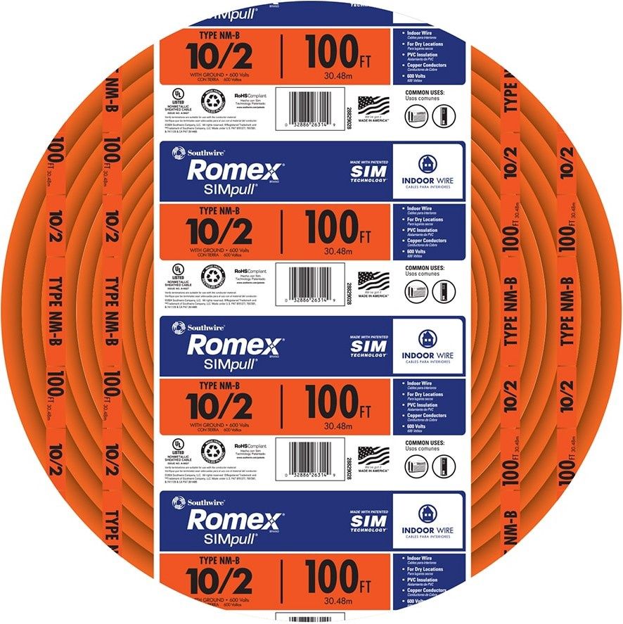 10/2 ROMEX CU w/ GRND ORG 250ft COIL