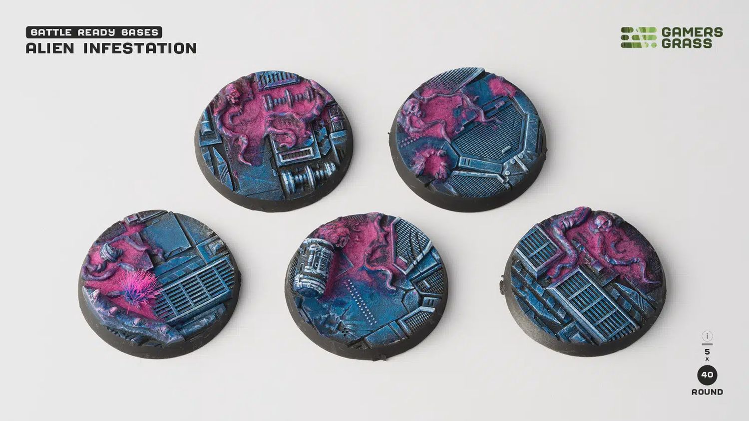 Battle Ready Bases - Alien Infestation 40mm x 5