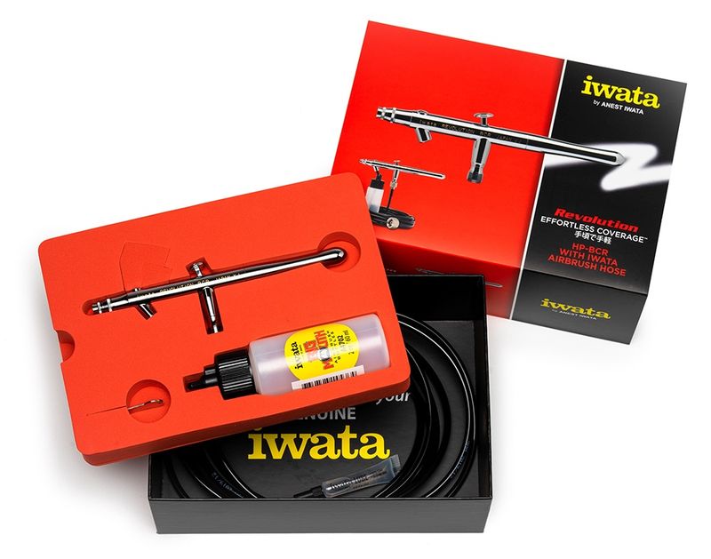 Iwata Revolution HP-BCR Siphon Feed Dual Action Airbrush with Iwata Airbrush Hose