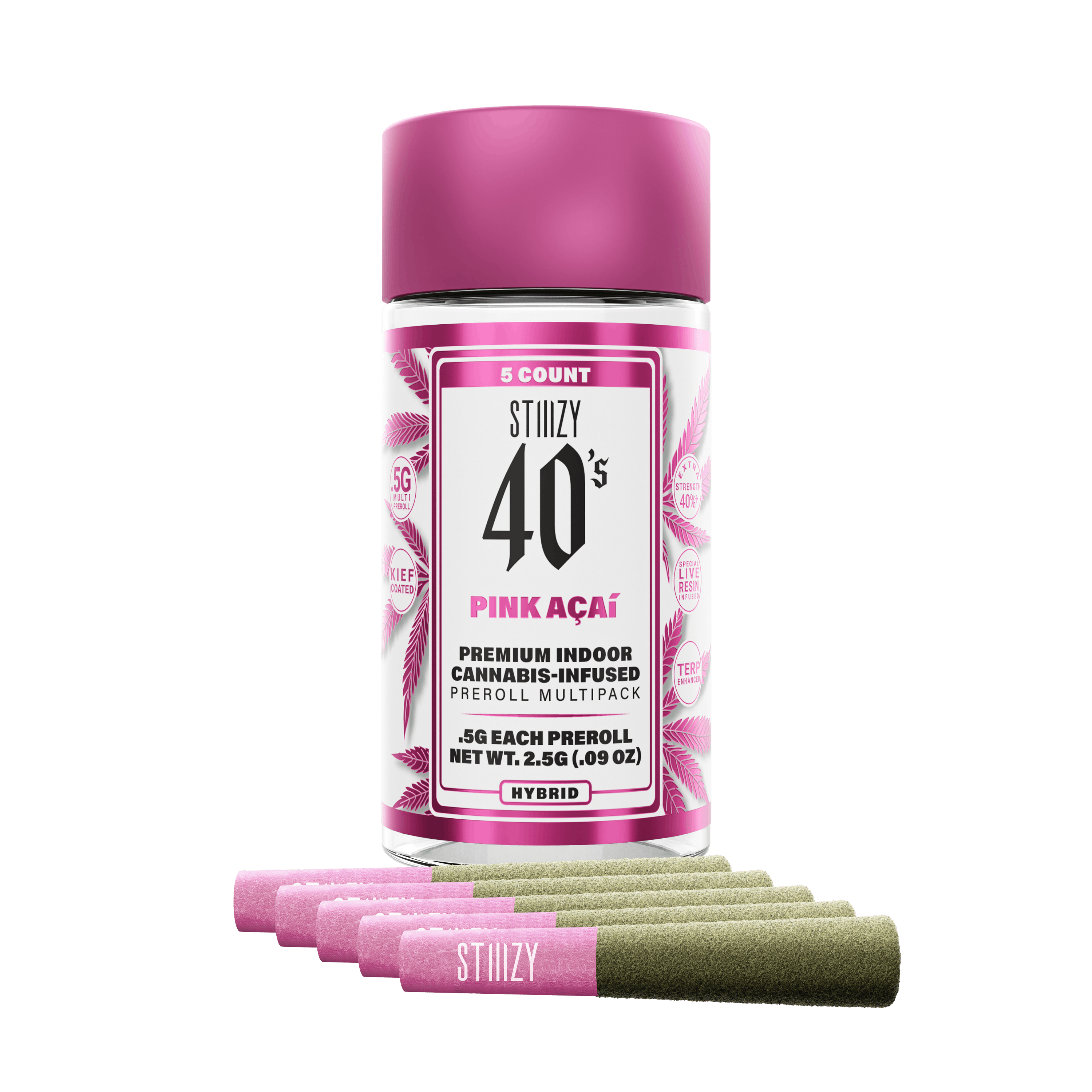 STIIIZY - PINK ACAI - .5G 40's Infused Preroll 5 Pack