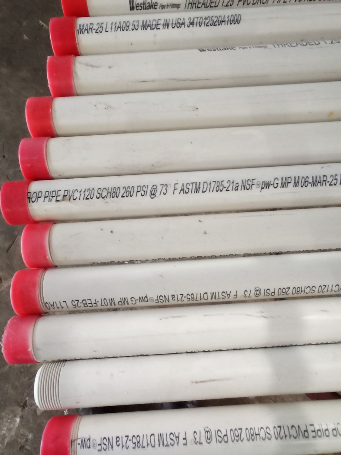 1-1/4&quot; x 20&#39; SCH 80 Threaded PVC Drop Pipe
