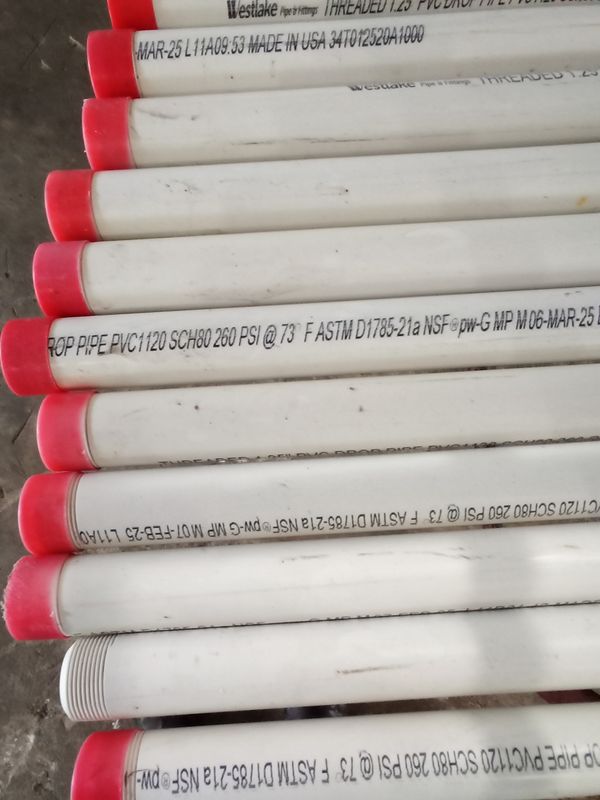 1-1/4&quot; x 20&#39; SCH 80 Threaded PVC Drop Pipe