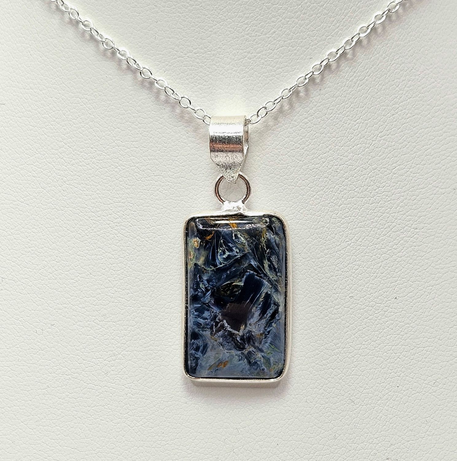 Zawieszka - pietersyt, srebro tybetańskie - prostokąt