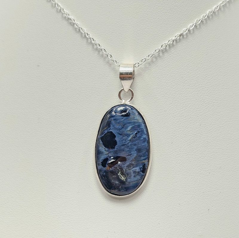 Zawieszka - pietersyt, srebro tybetańskie - owal