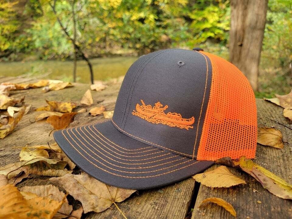 Embroidered Richardson 112 Snap-Back Trucker Hat, Color: Orange on Grey