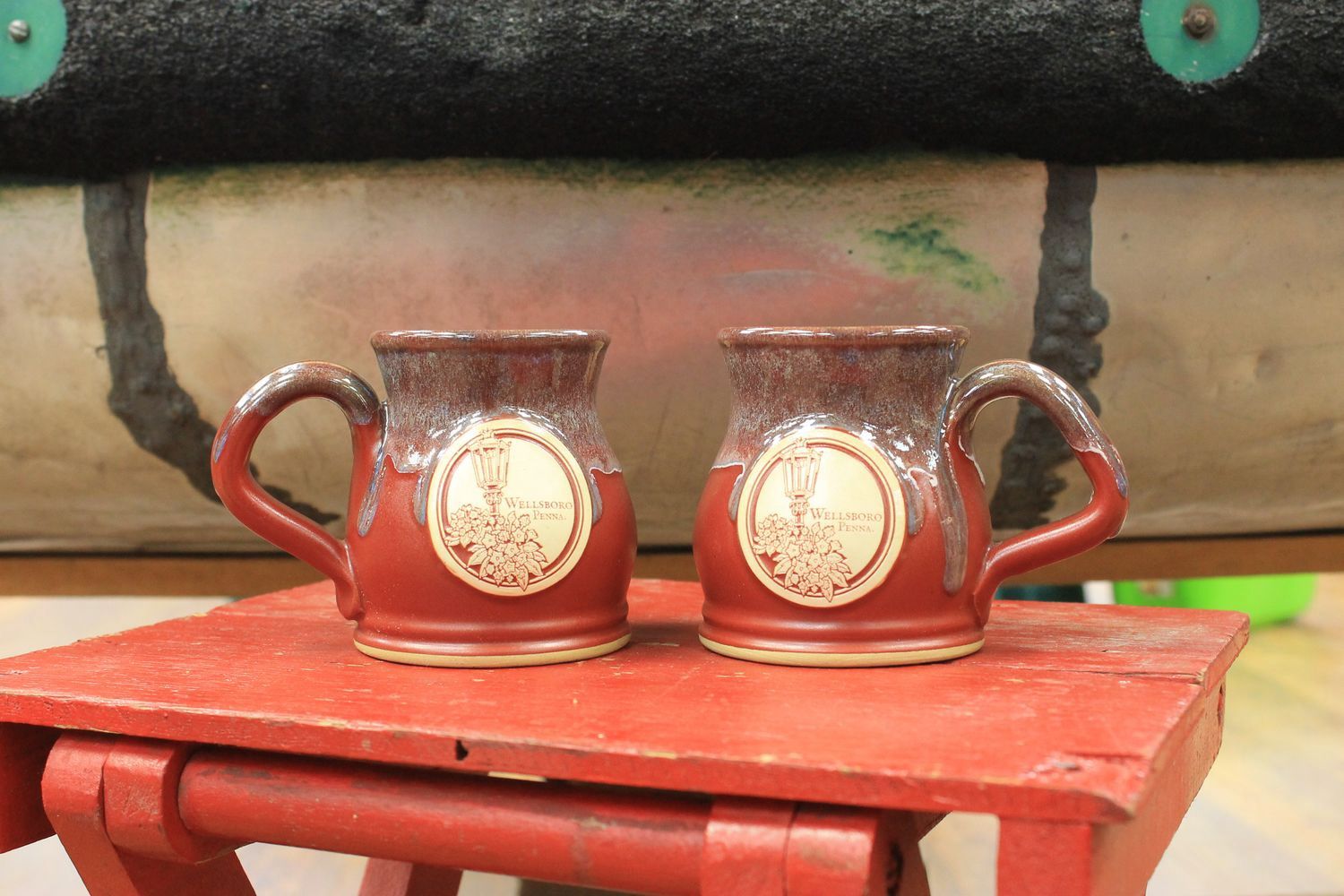 Hand-Thrown Wellsboro Penna. Mug, Color: Ox Blood, Side: Left