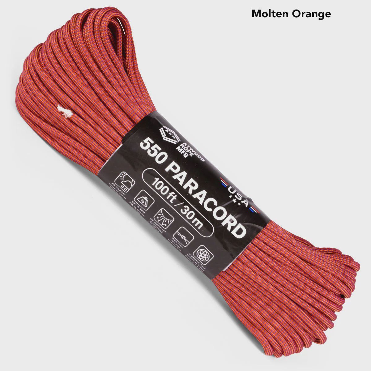 550 Paracord 100 ft Molten Orange
