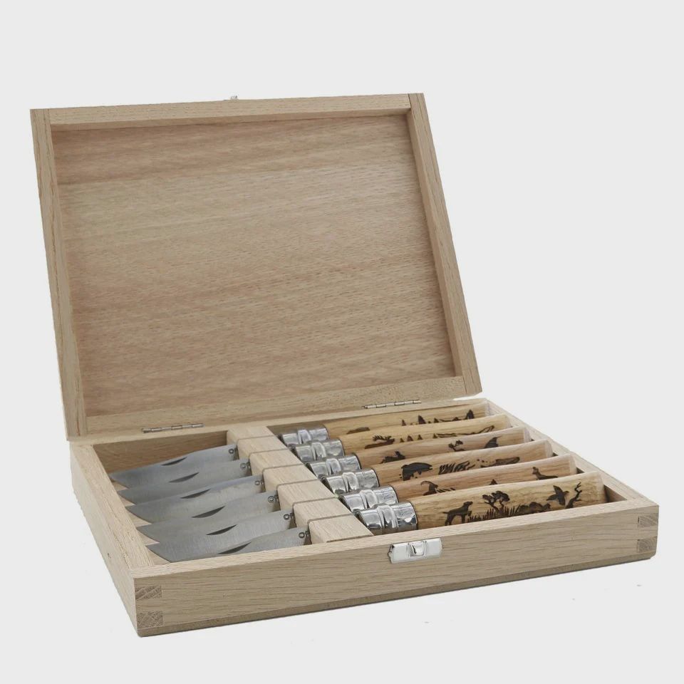 Opinel No.8 Animalia Engraved Folding Knife Set 6 pieces