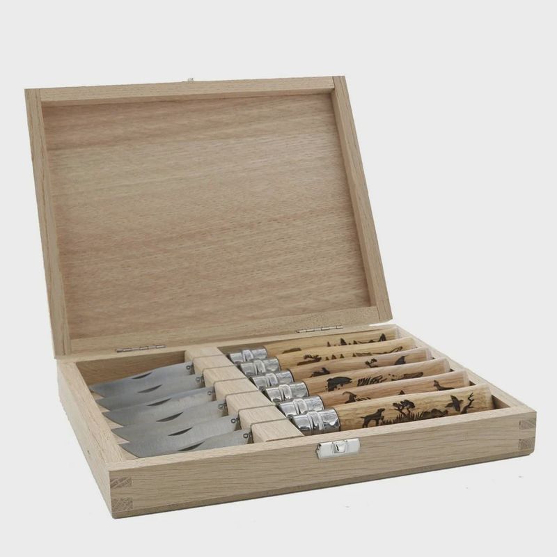 Opinel No.8 Animalia Engraved Folding Knife Set 6 pieces