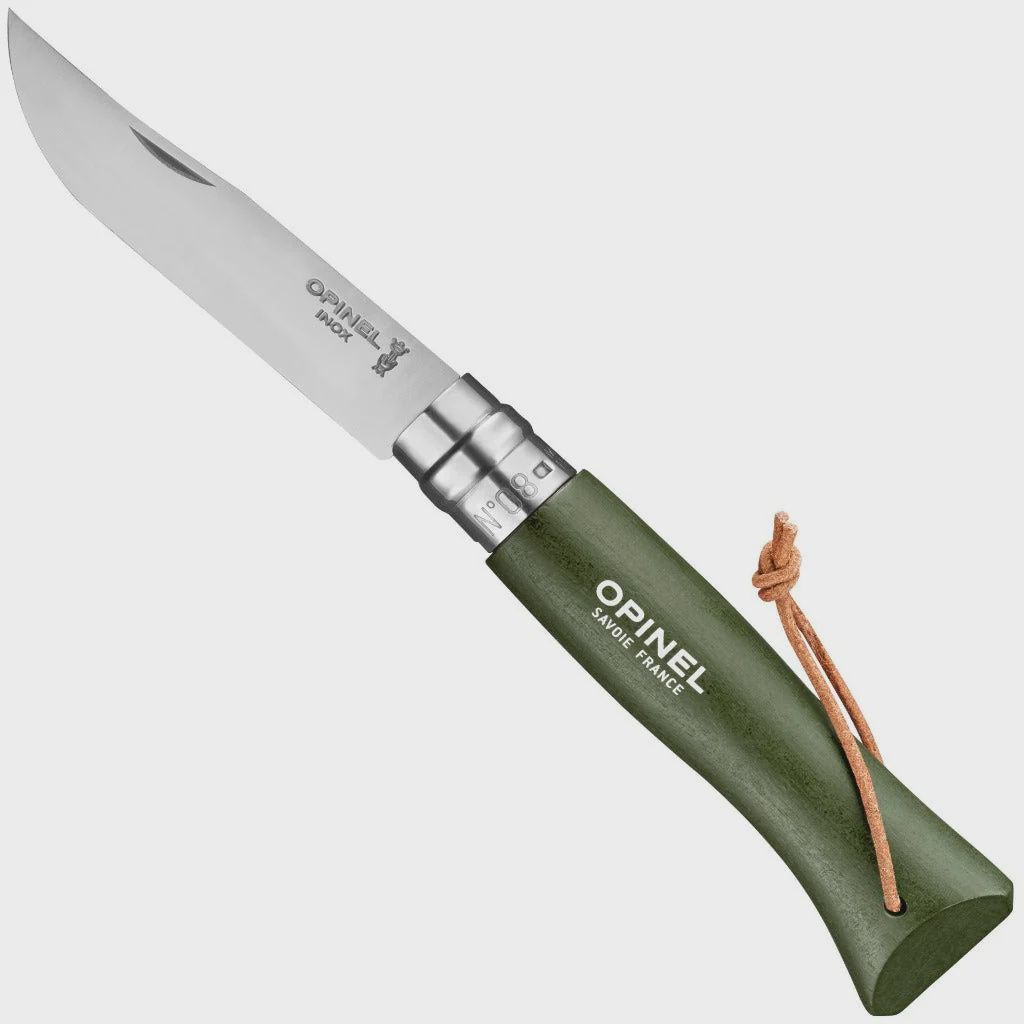 Opinel No.8 Folding Knife with Lanyard - Le Khaki / Hunter Green