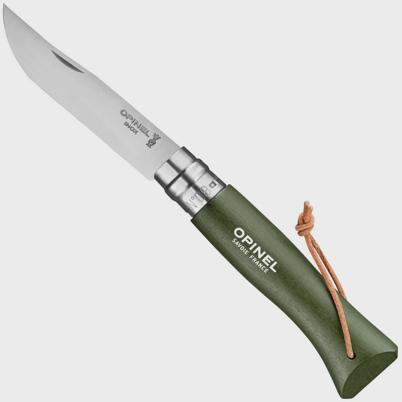 Opinel No.8 Folding Knife with Lanyard - Le Khaki / Hunter Green