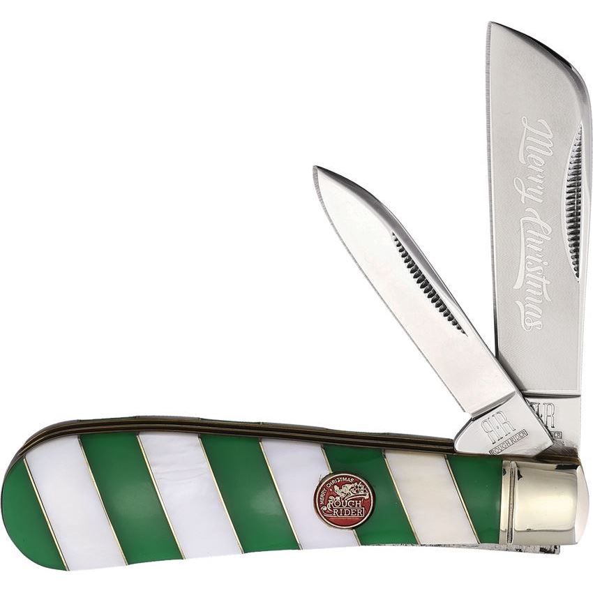 Rough Ryder Merry Christmas Half Hawk Knife - Green &amp; White