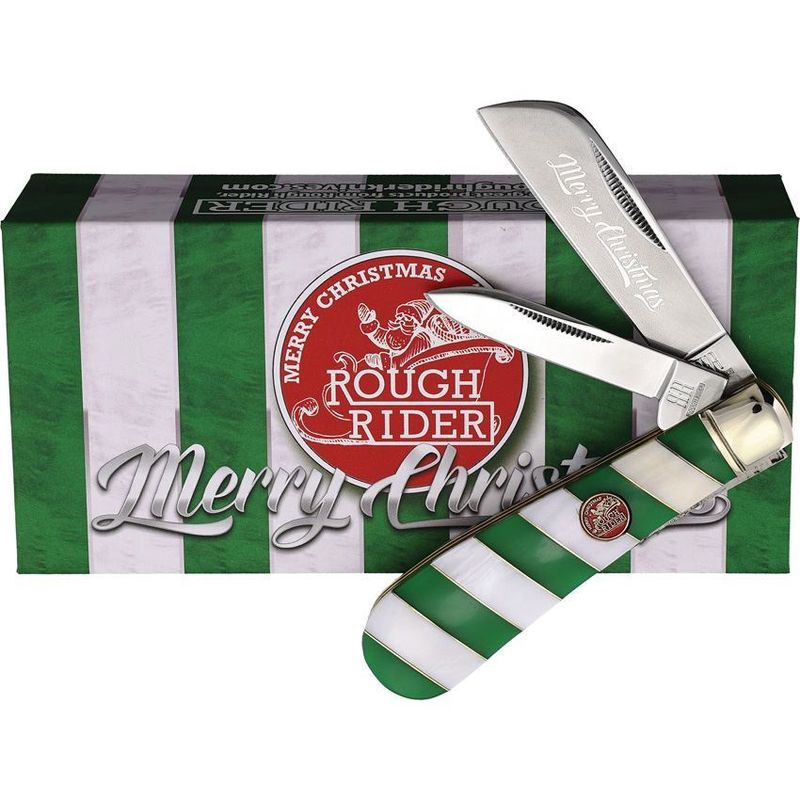 Rough Ryder Merry Christmas Half Hawk Knife - Green &amp; White