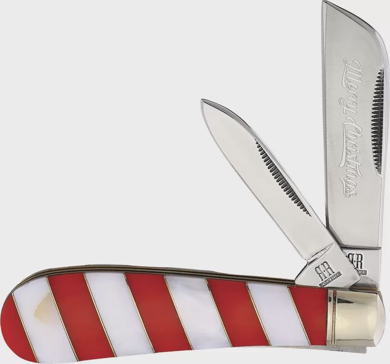 Rough Ryder Merry Christmas Half Hawk Knife - Red &amp; White