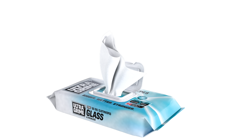 Ultragrime Pro Glass and Stainless XXL+ Cleaning Wipes 50 Pack