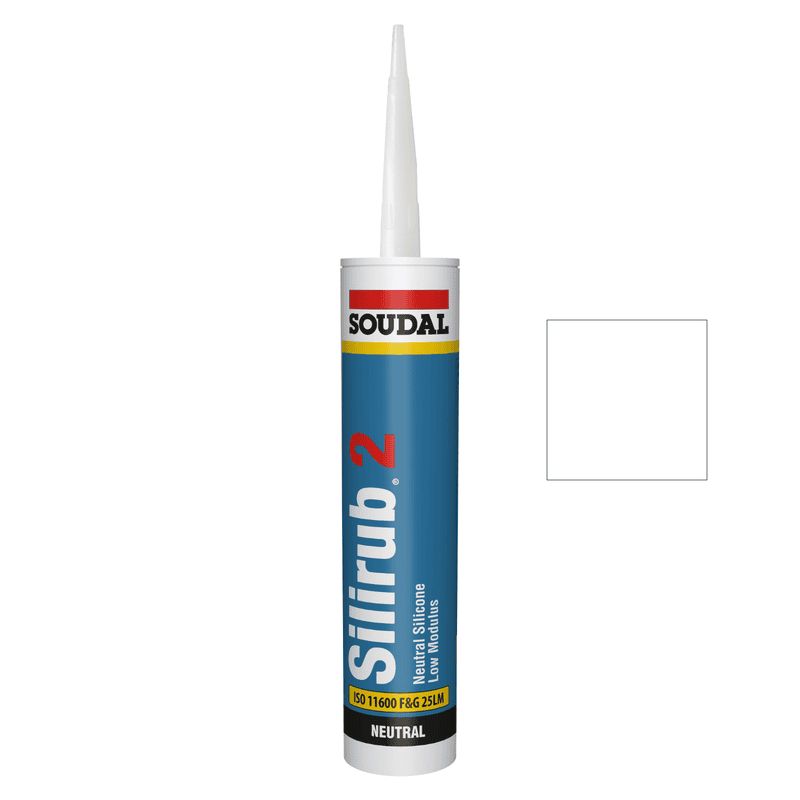 Soudal Silirub 2 – Neutral Cure Building and Glazing Silicone Sealant, Colour: Brilliant White