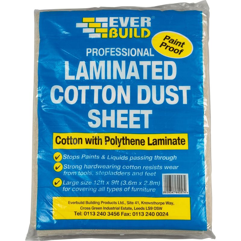 Everbuild Professional Cotton Laminated Polyethene Backed Dust sheets 12 Feet x 9 Feet