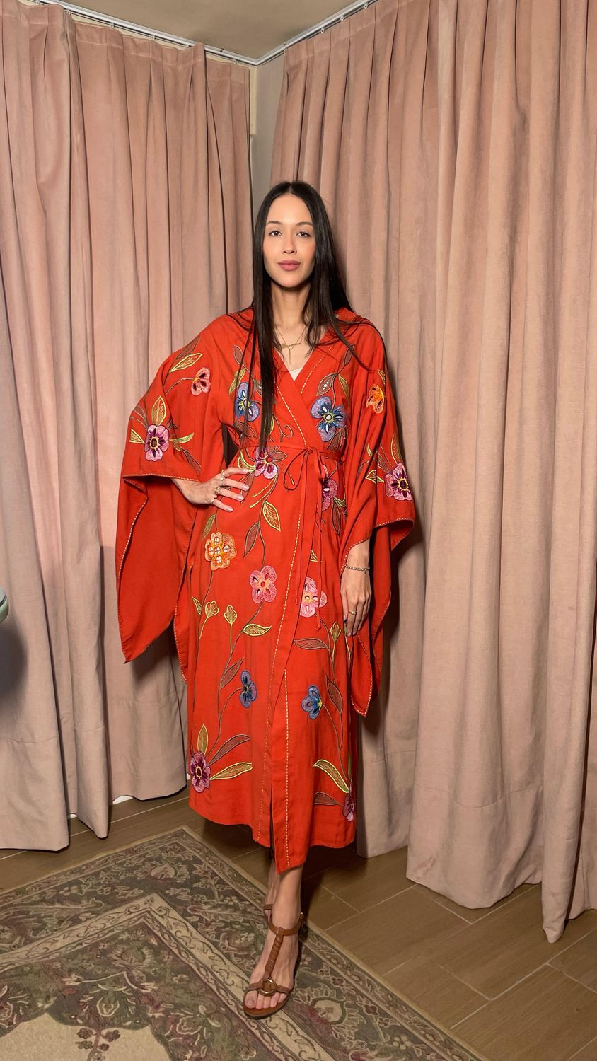 Embroidered Bat Sleeve Wrap Tunic