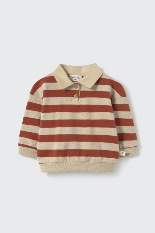 Beige rood gestreepte polo