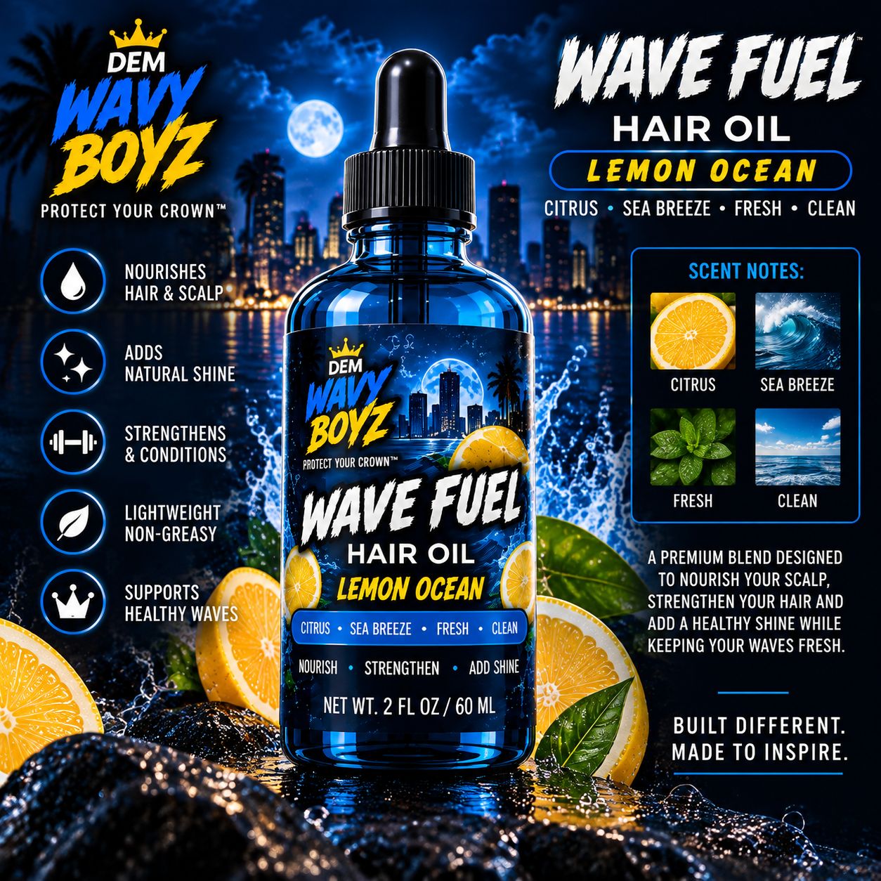 Wave Fuel Hair Oil: Lemon Ocean