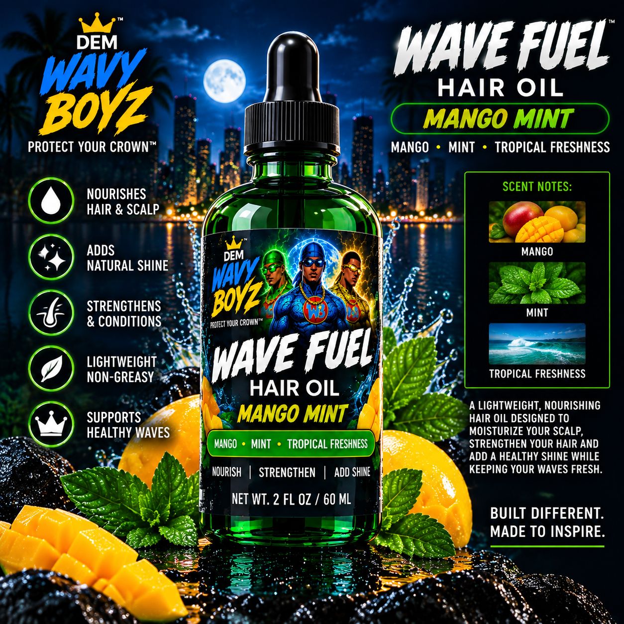 Wave Fuel Hair Oil: Mango Mint Wave Fuel Hair Oil: Mango Mint